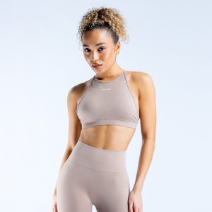 Sutiã Esportivo DFYNE Dynamic High Neck Backless Feminino Bege | RZEUQM543