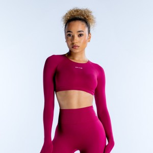Top DFYNE Dynamic Long Sleeve Crop Feminino Fucsia | KYDCLX827