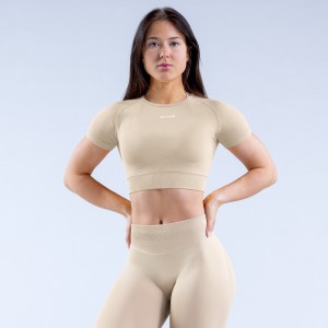 Top DFYNE Impact Crop Feminino Bege | NKSWIY453