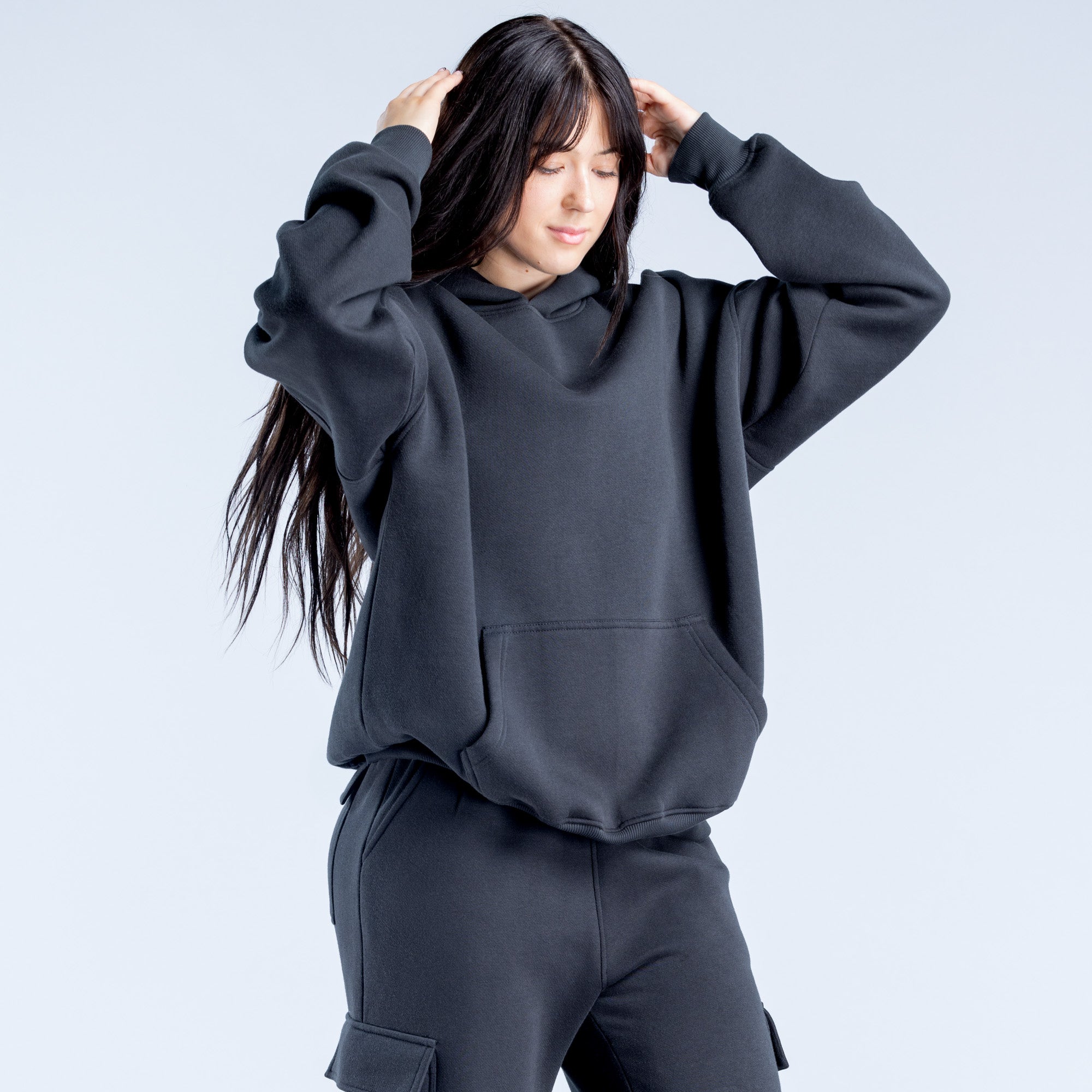 Moletom com Capuz DFYNE Lanyi Edit Oversized Feminino Pretas | DSZMIB605