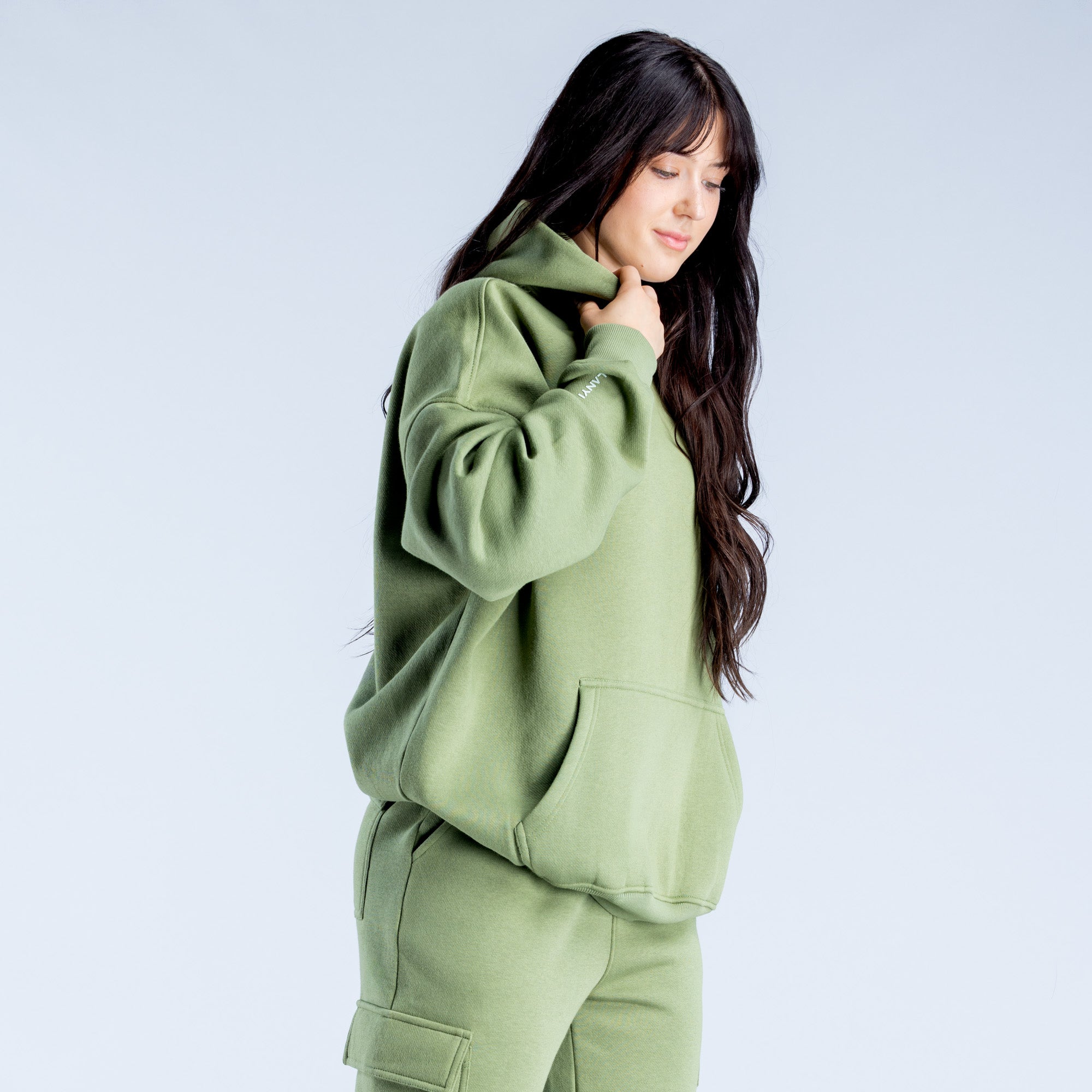 Moletom com Capuz DFYNE Lanyi Edit Oversized Feminino Verdes Escuro | IBMNDK308