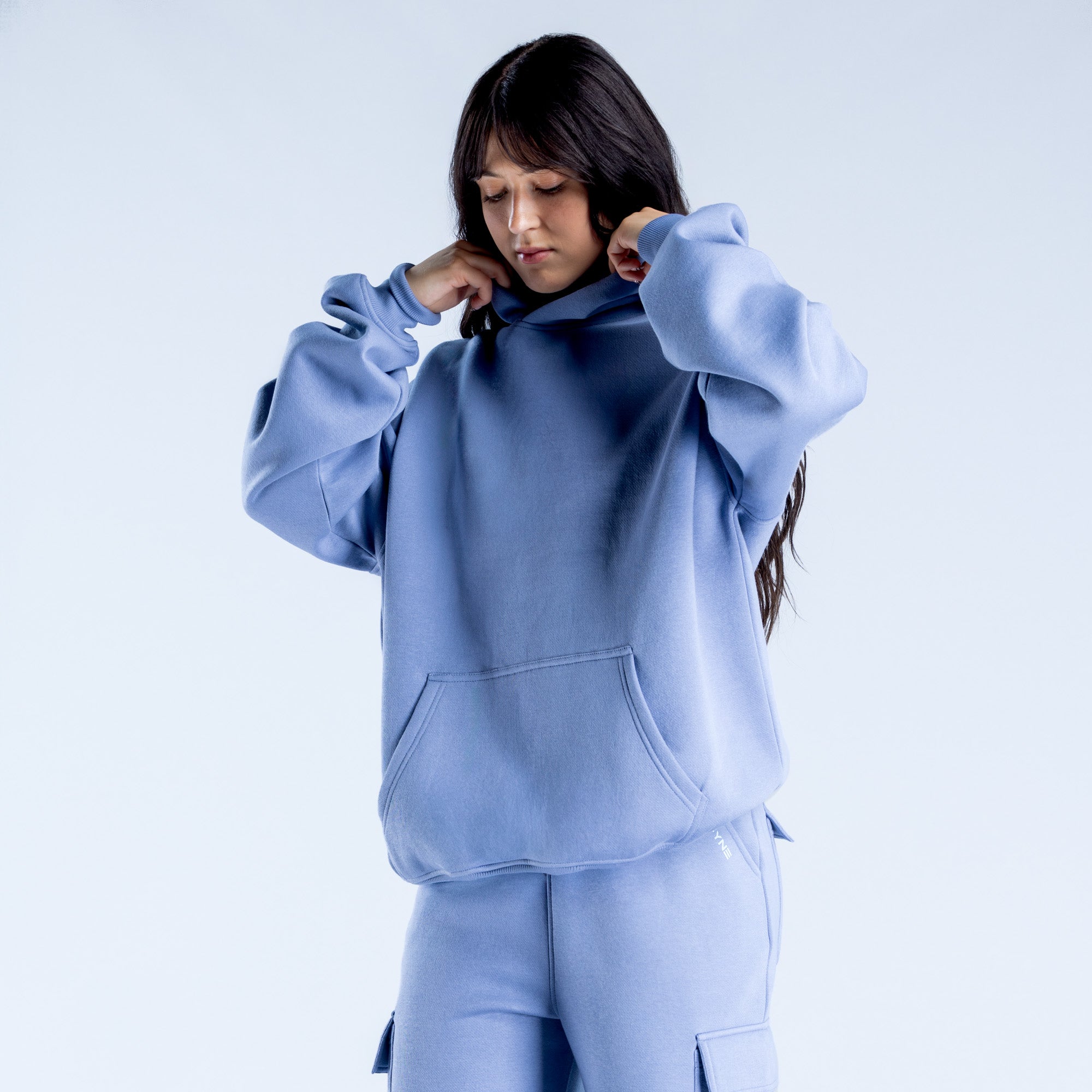 Moletom com Capuz DFYNE Lanyi Edit Oversized Feminino Azuis | UCTNVZ068