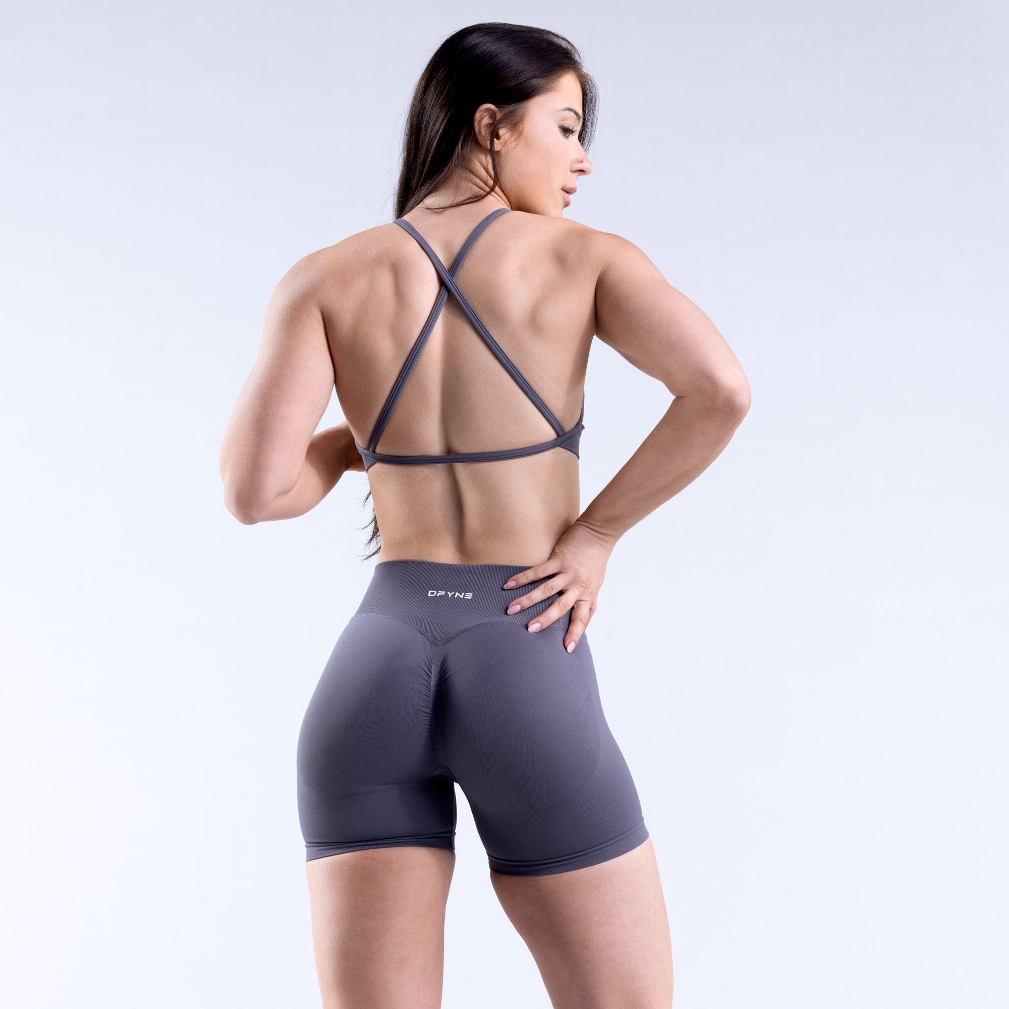 Sutiã Esportivo DFYNE Dynamic High Neck Backless Feminino Cinzentas Escuro | KZINQR817
