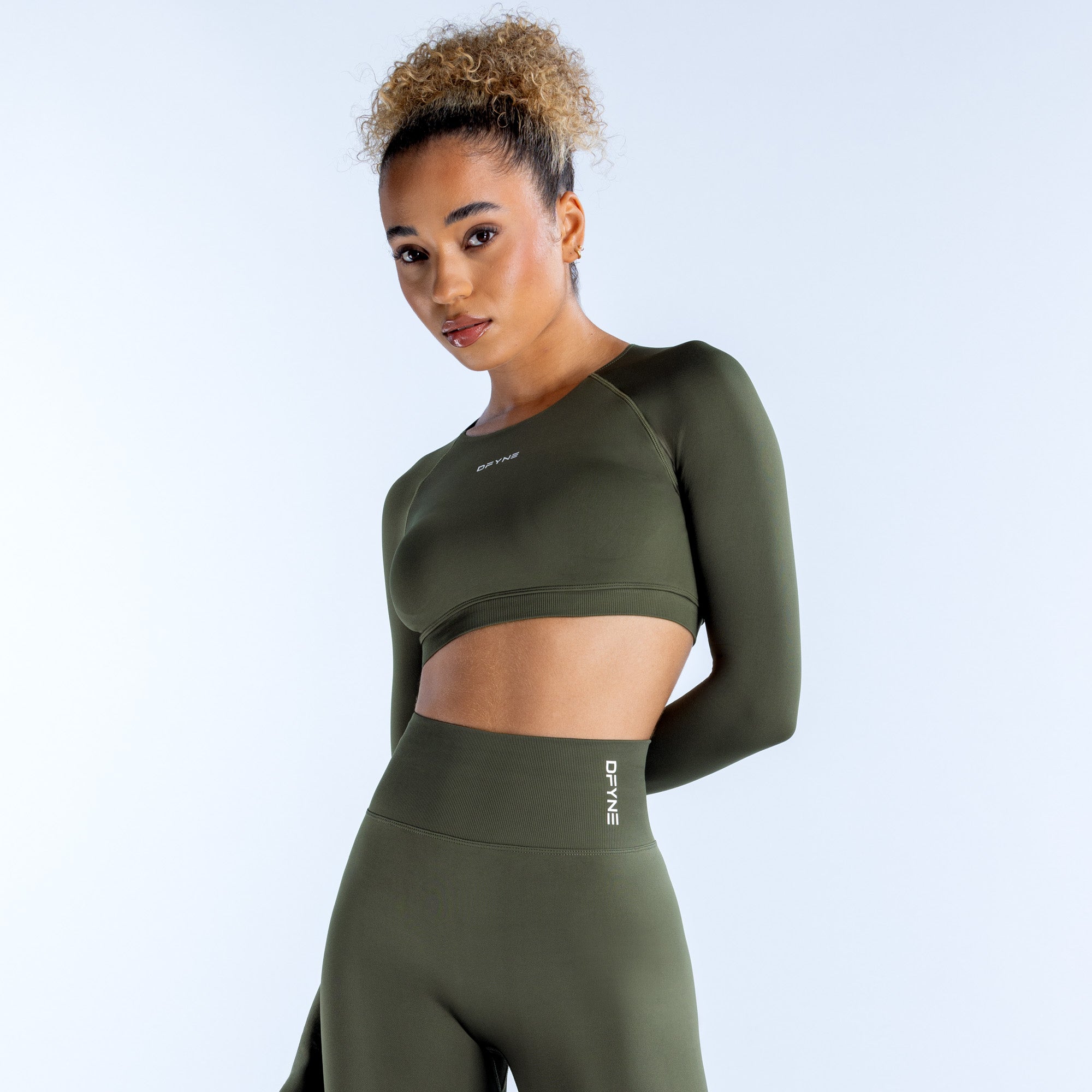 Top DFYNE Dynamic Long Sleeve Crop Feminino Verde Oliva | OVWQHC468