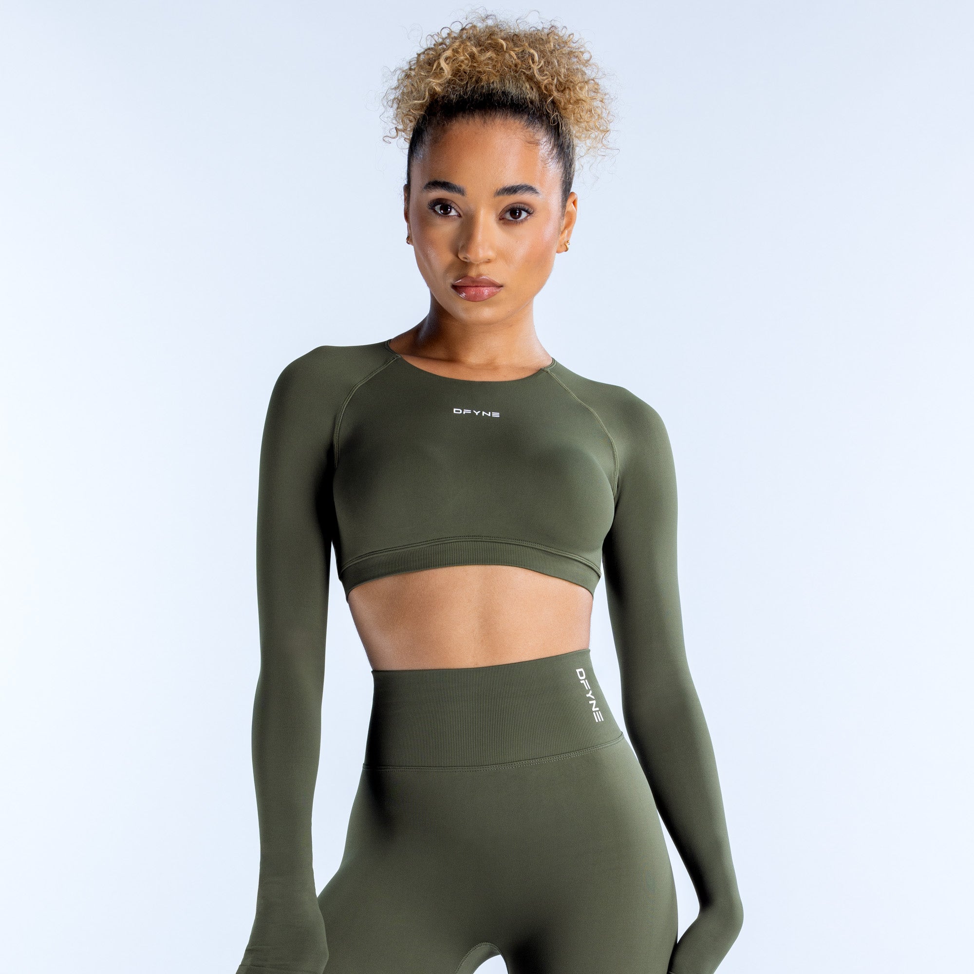Top DFYNE Dynamic Long Sleeve Crop Feminino Verde Oliva | OVWQHC468