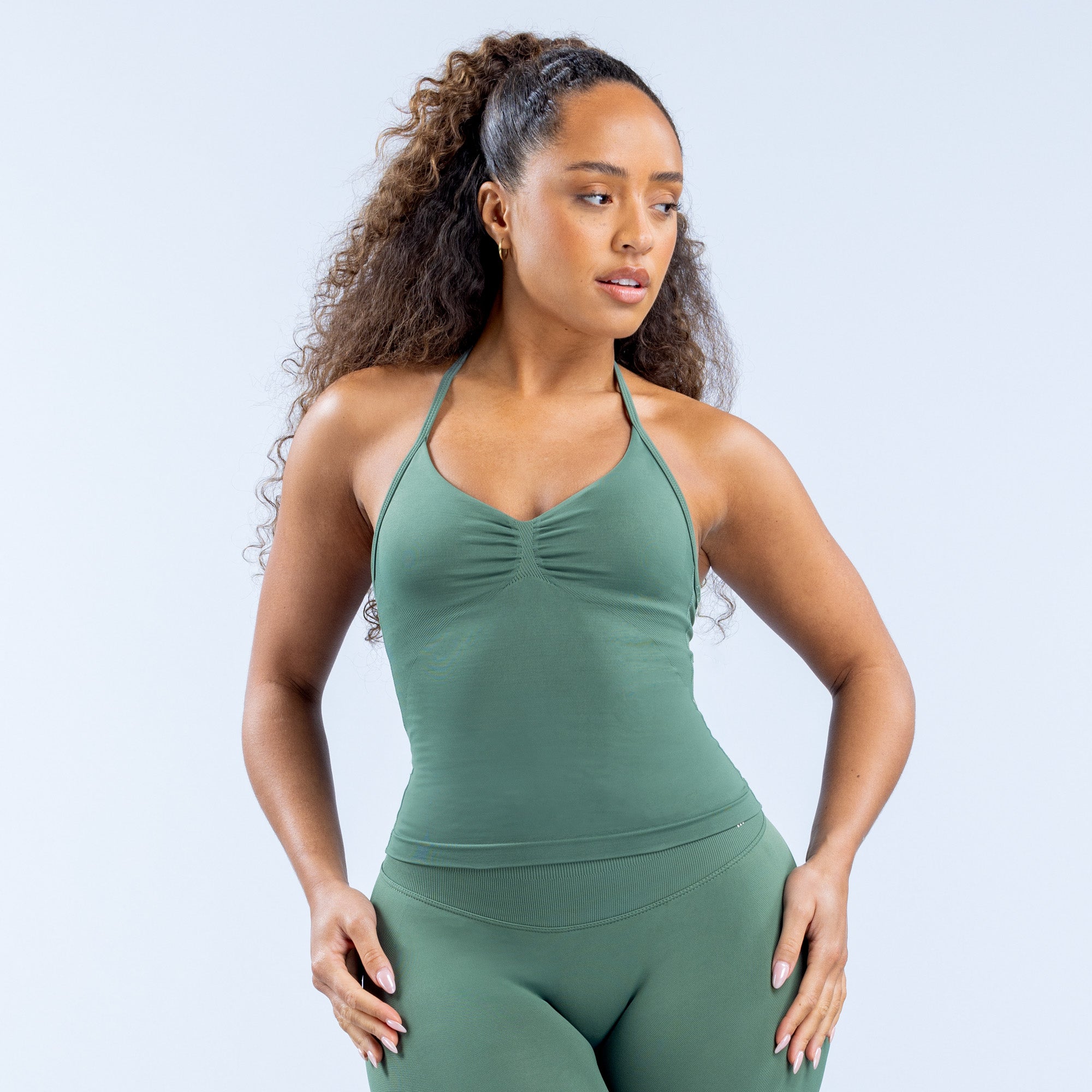 Top DFYNE Impact Longline Strappy Feminino Verdes | VBKPAL215