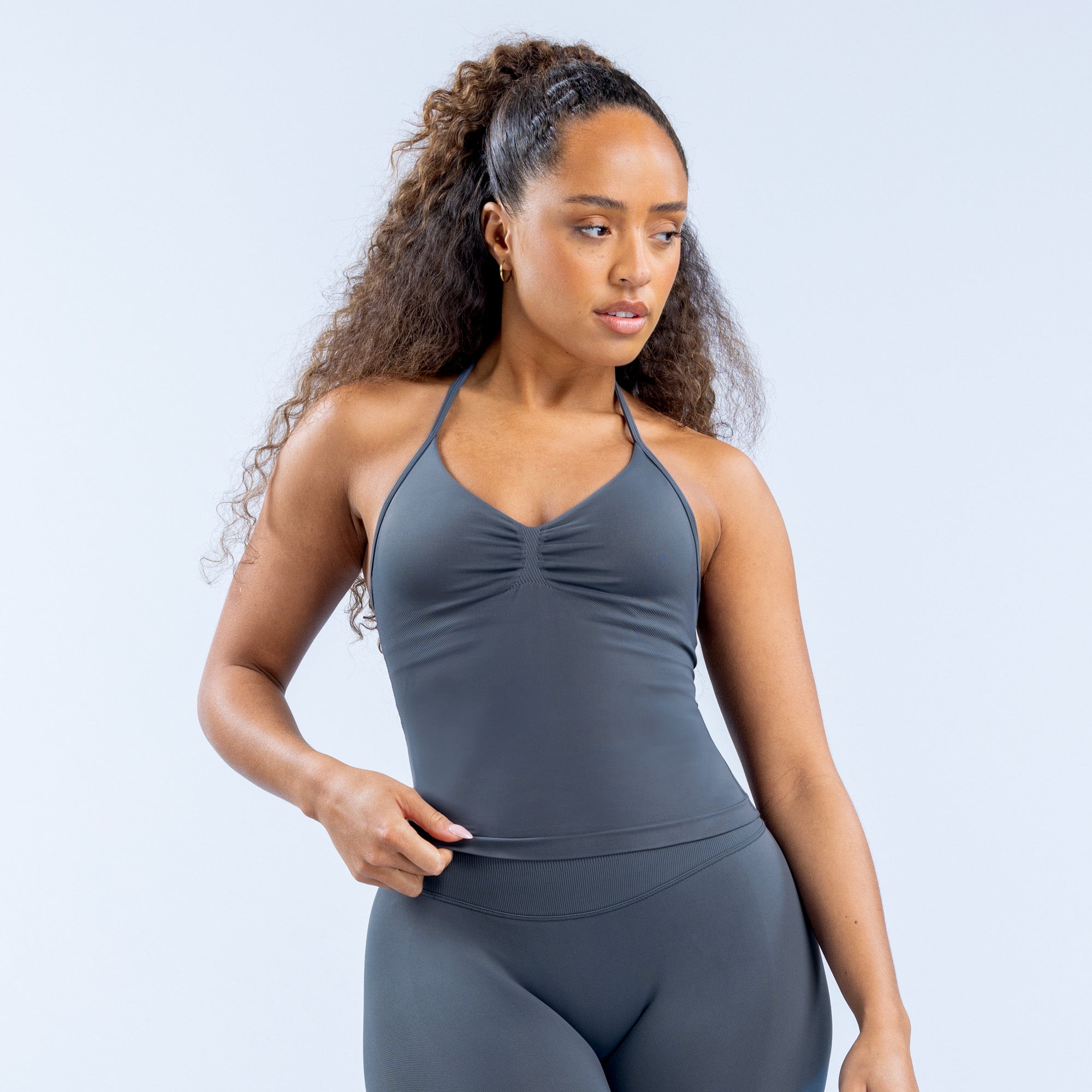 Top DFYNE Impact Longline Strappy Feminino Cinzentas | GVLFWZ256