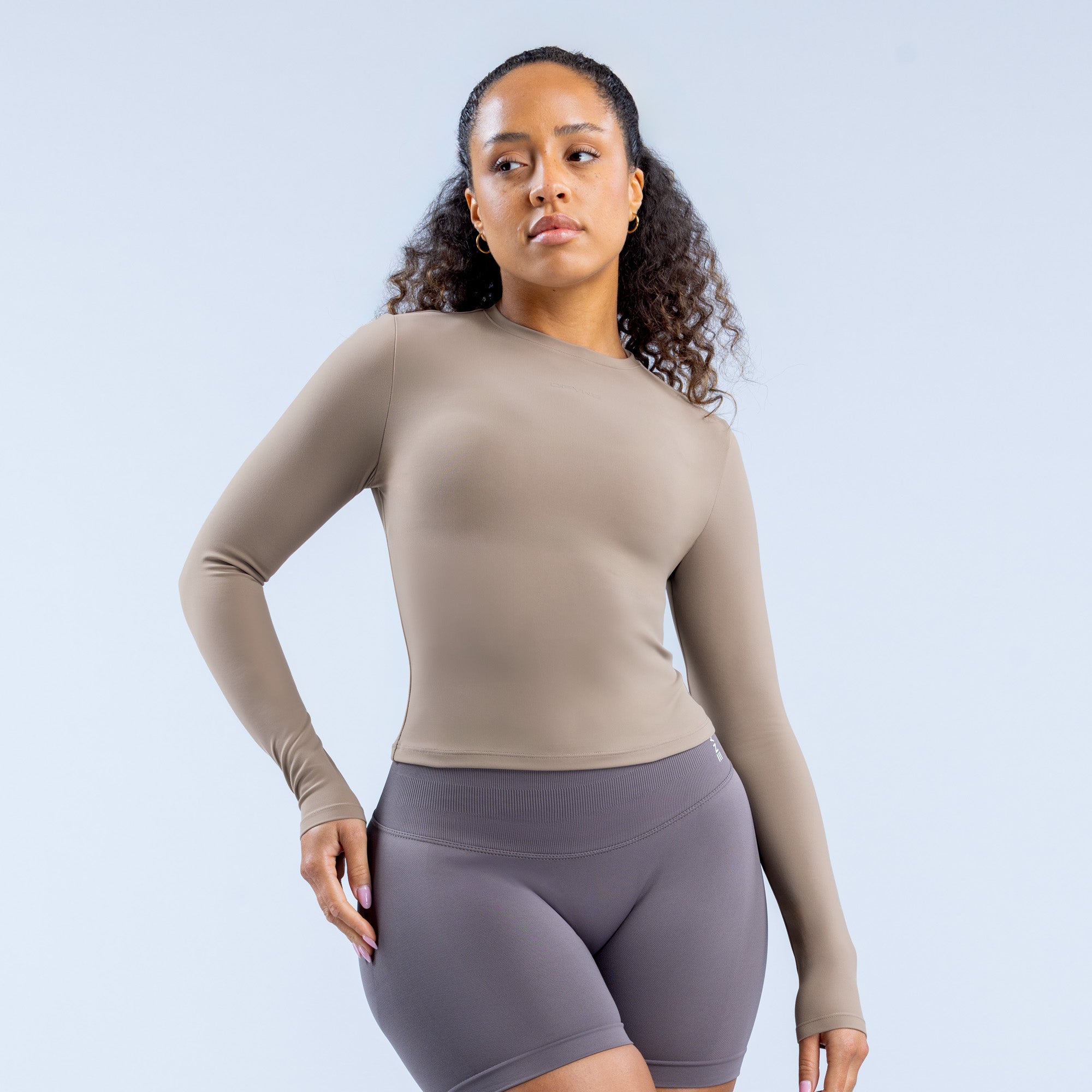 Top DFYNE Origin Fitted Long Sleeve Feminino Caqui | FHGSZW567